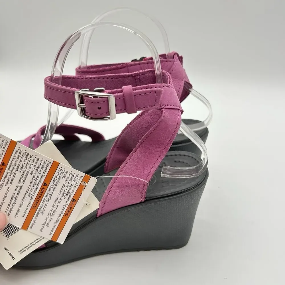 Crocs Leigh Wedge Womens 8 Sandal Wild Orchid Purple Gray Comfort Heels